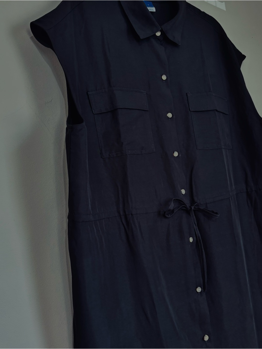 Old Navy Black Short Sleeve Waist Defined Utility Button Up Midi Shirt Dress L - Picture 9 of 16